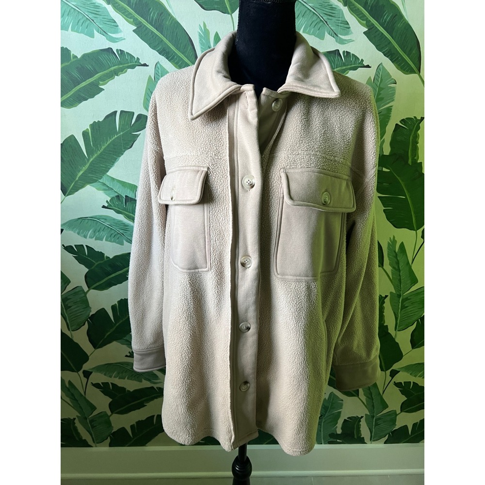 Vici English Factory Fleece Shacket Women Large Beige